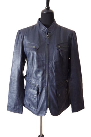 Chaqueta chupa de cuero azul marino