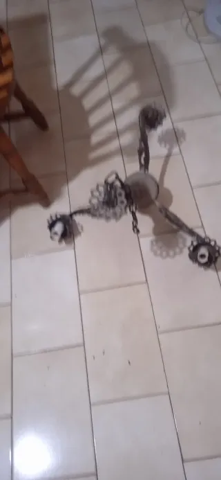 Lampadario metallo e legno