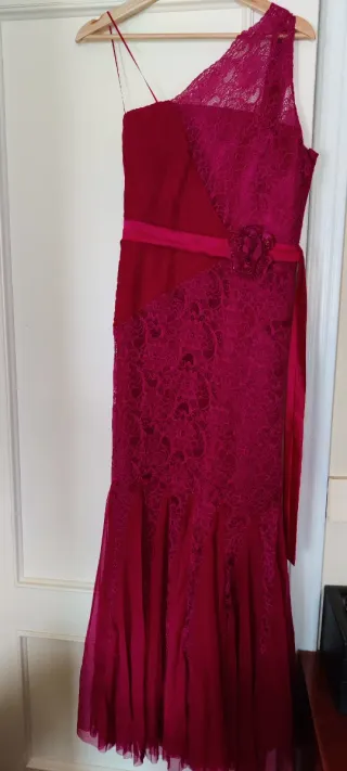 Vestido largo fiesta granate encaje