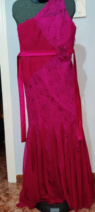 Vestido largo fiesta granate encaje