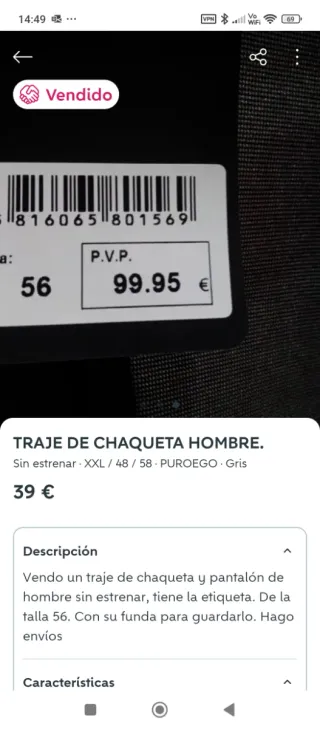 TRAJE DE HOMBRE PUROEGO.