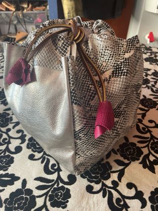 Bolso Komebukuro Piel Genuina Multicolor/Plata