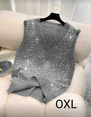 Chaleco lentejuelas gris talla 0XL(44)