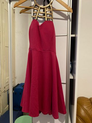 Vestido fiesta corto dorado y rojo