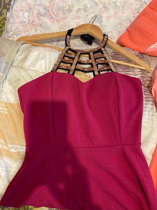 Vestido fiesta corto dorado y rojo