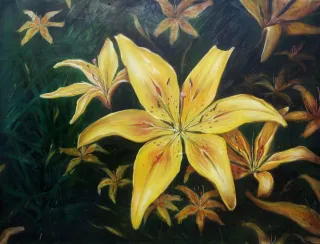 Cuadro Óleo Lirios Amarillos Grande