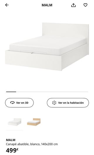Cama IKEA MALM 140x200 con canapé abatible