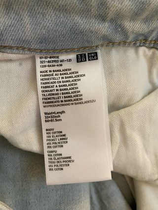 Pantalón Vaquero Claro Uniqlo Skinny Talla 33x32