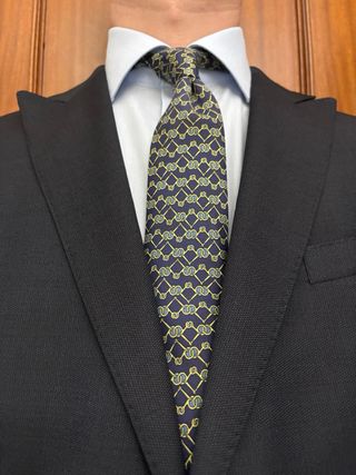 Corbata Hermes Seda Azul y Dorada