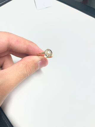 Anillo Oro 18K Perla y Circonitas