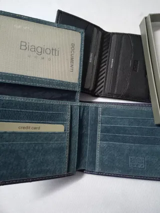 Coppia Portafogli Uomo Pelle Neri e Blu