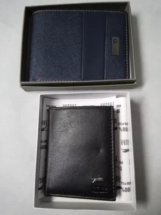 Coppia Portafogli Uomo Pelle Neri e Blu