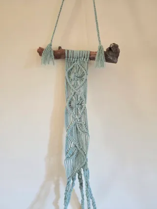 Portavasos Macramè con Legno  rustico  Portapiante