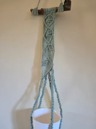 Portavasos Macramè con Legno  rustico  Portapiante