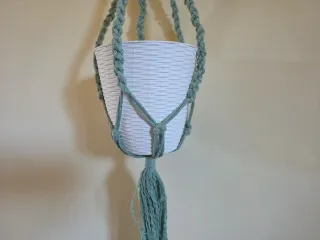 Portavasos Macramè con Legno  rustico  Portapiante