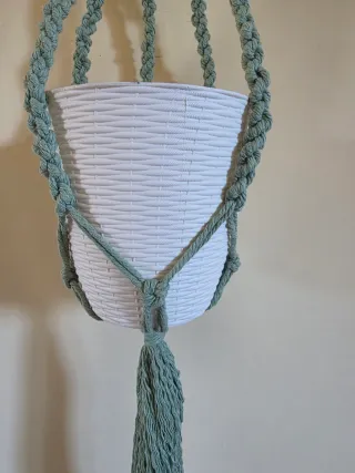 Portavasos Macramè con Legno  rustico  Portapiante