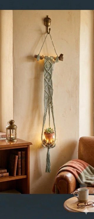 Portavasos colgante madera Macramè rustico boho