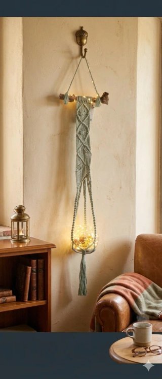 Portavasos colgante madera Macramè rustico boho