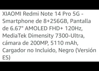 Xiaomi Redmi Note 14 Pro 5g.  256GB Negro