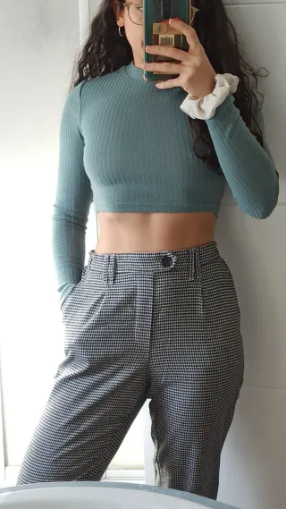 Pantalón cuadros pinza cintura elástica