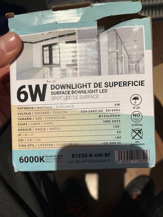 2 unidades Luz LED Downlight Superficie 6W 6000K