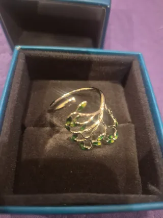 Anillo Plata Ley S925 Hojas Verdes Ajustable