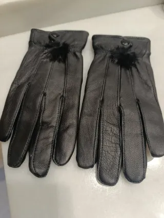 Guantes de piel negros mujer