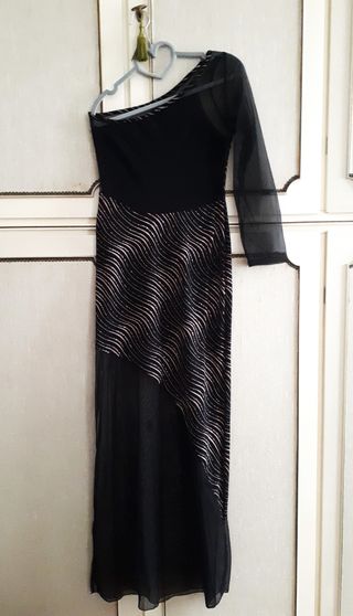 Abito lungo nero con sfumature brillantinate