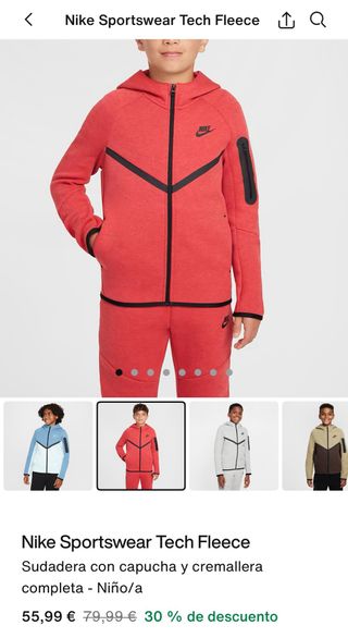 Chaqueta Nike Tech Fleece Kids roja