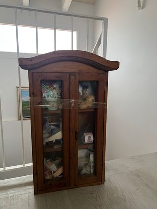 Estantería antigua de madera y cristal