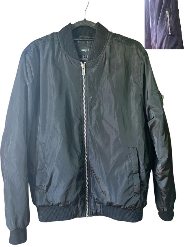 Cazadora Bomber Negra Forever 21 Hombre