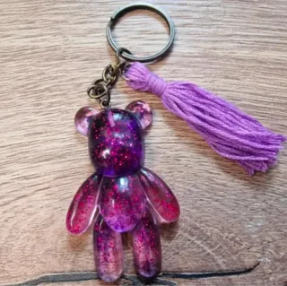 Llavero Oso Resina Morado Purpurina