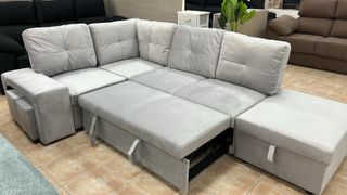 Sofá cama modular y rinconera + arcon y puff