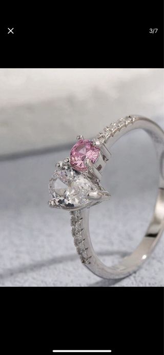 Anillo Plata Ley Corazón Rosa Ajustable