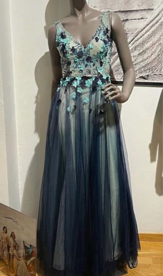 Vestido largo fiesta azul y verde