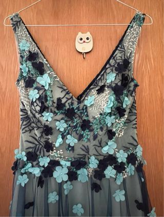 Vestido largo fiesta azul y verde