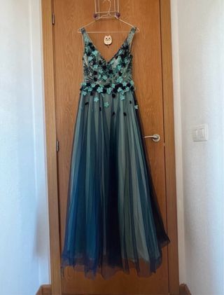 Vestido largo fiesta azul y verde