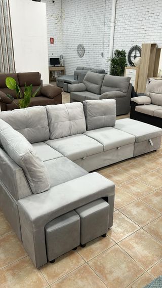 Sofá cama modular y rinconera + arcon y puff