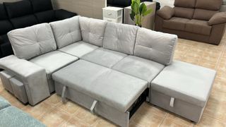 Sofá cama modular y rinconera + arcon y puff