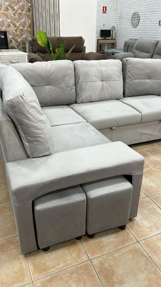 Sofá cama modular y rinconera + arcon y puff