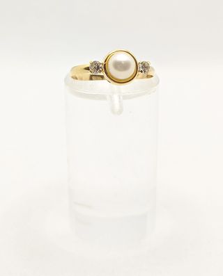 Anillo de oro de 18k con Perla, 0.89 g, T-14.