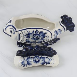 Salsera GZHEL Pez Porcelana Rusa Cobalto