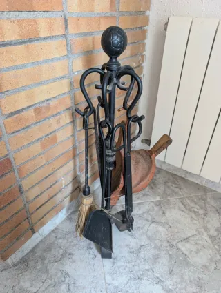 Set Accesorios Chimenea Metal y Madera