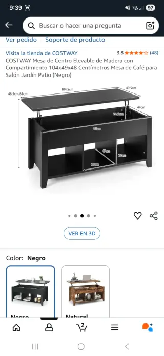 Mesa de centro elevable negra