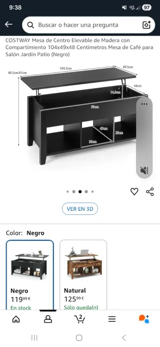 Mesa de centro elevable negra