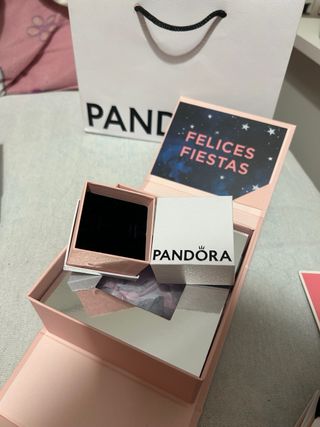Caja y bolsa Pandora rosa y dorada