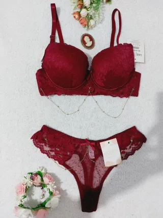 Conjunto Lencería Encaje Borgoña 85B