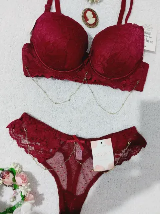 Conjunto Lencería Encaje Borgoña 85B