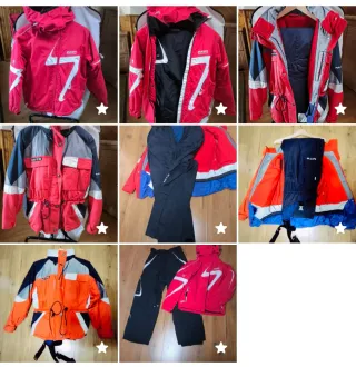 Traje de esquí rojo con detalles blancos