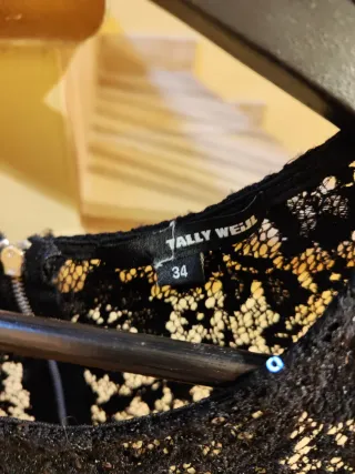 Vestido fiesta encaje negro y beige